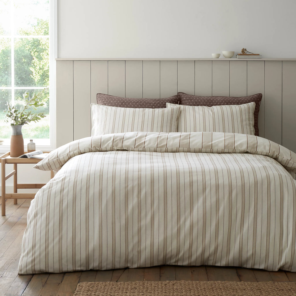 Bianca Brushed Regal Stripe Cotton Duvet Cover Set Natural