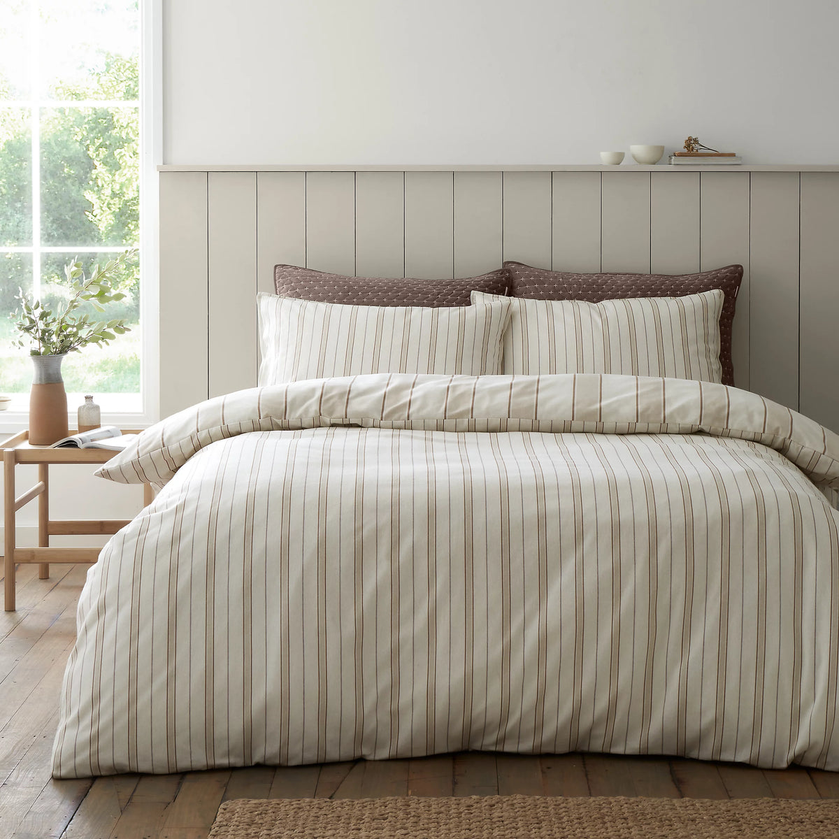 Bianca Brushed Regal Stripe Cotton Duvet Cover Set Natural