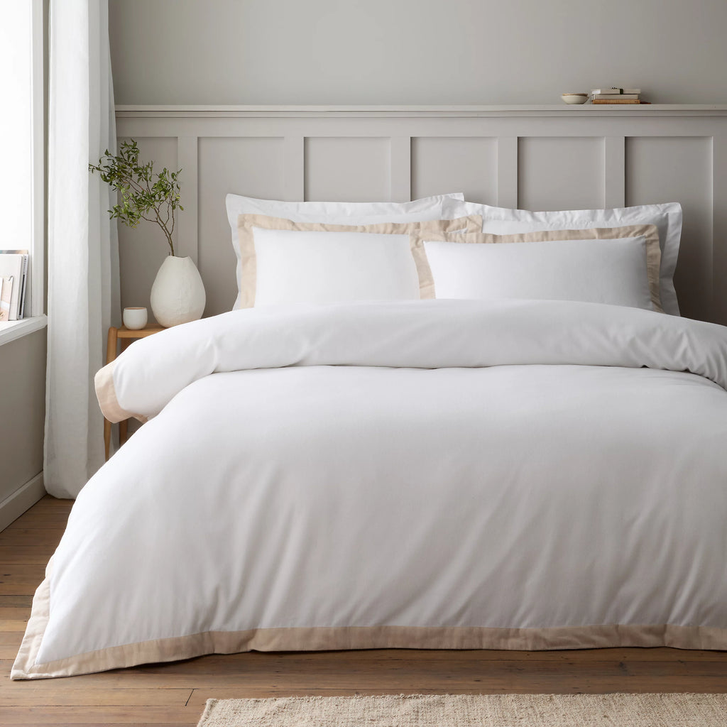 Bianca Brushed Tailored Cotton Duvet Cover Set White Natural