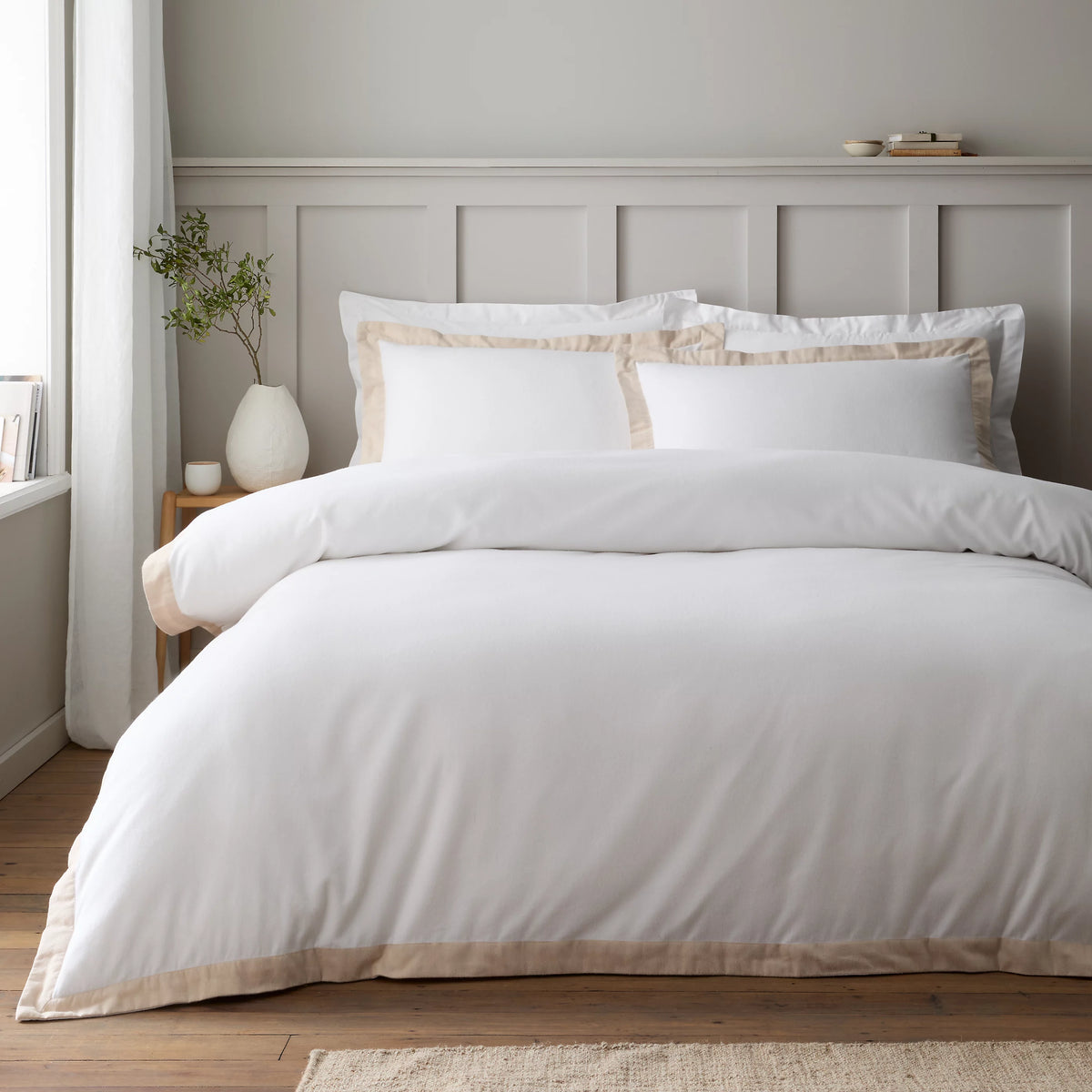 Bianca Brushed Tailored Cotton Duvet Cover Set White Natural