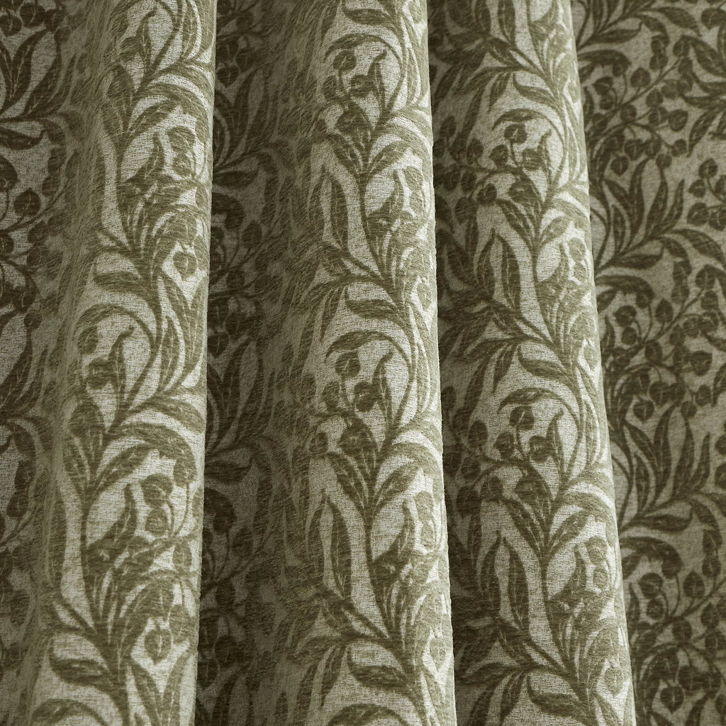 Bianca Fine Linens Chenille Leaves Lined Eyelet Curtains in Green