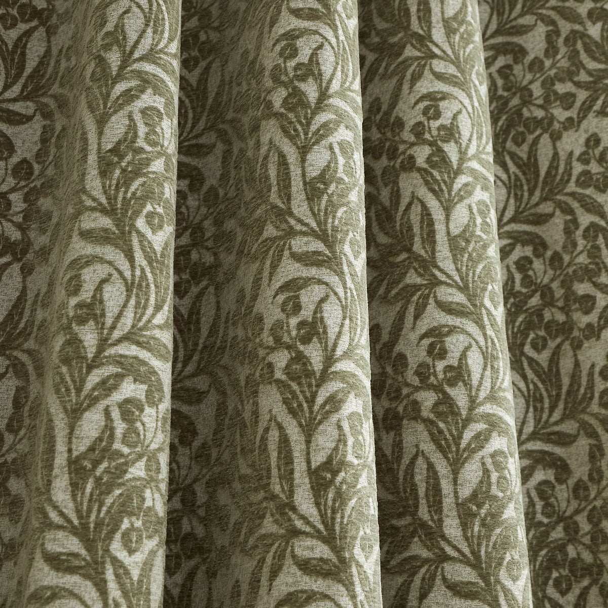 Bianca Fine Linens Chenille Leaves Lined Eyelet Curtains in Green