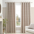 Bianca Fine Linens Chenille Leaves Lined Eyelet Curtains in Natural