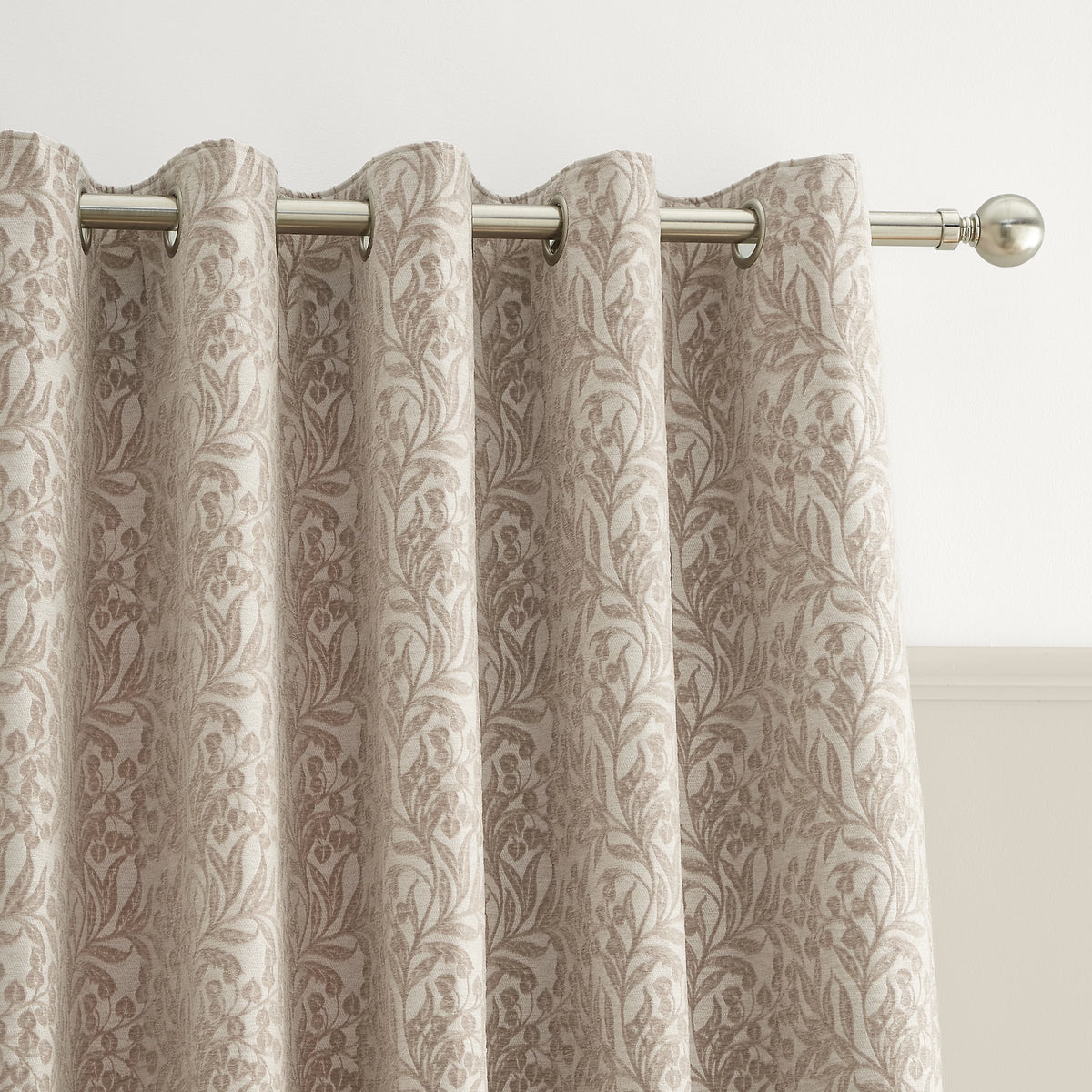 Bianca Fine Linens Chenille Leaves Lined Eyelet Curtains in Natural