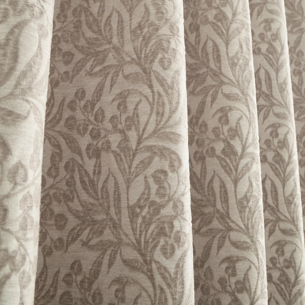 Bianca Fine Linens Chenille Leaves Lined Eyelet Curtains in Natural