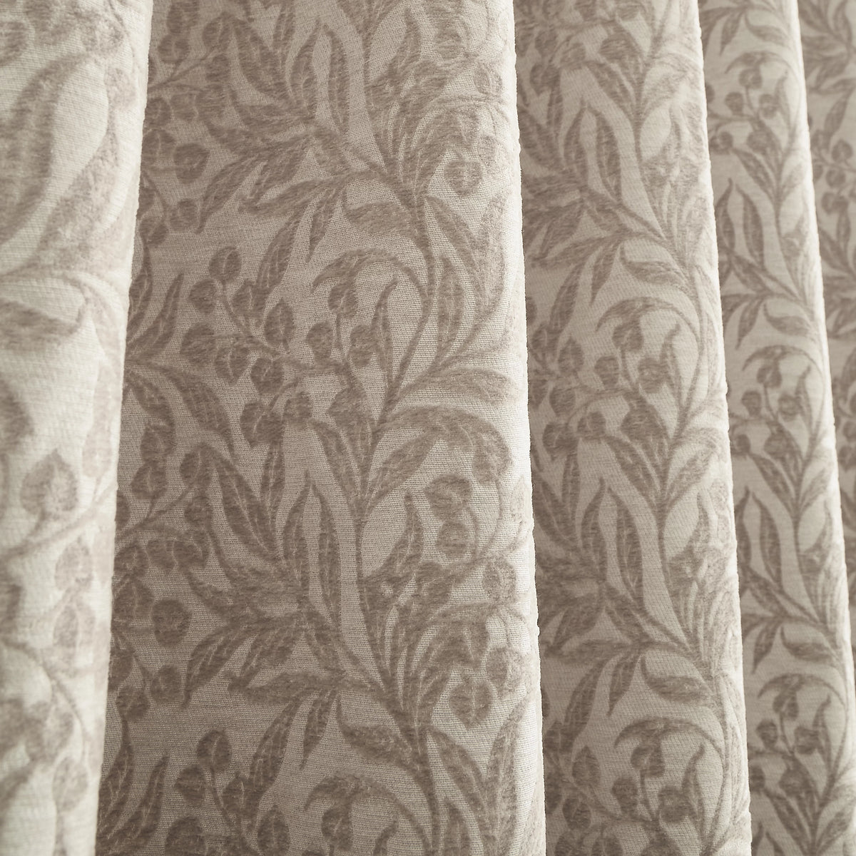 Bianca Fine Linens Chenille Leaves Lined Eyelet Curtains in Natural