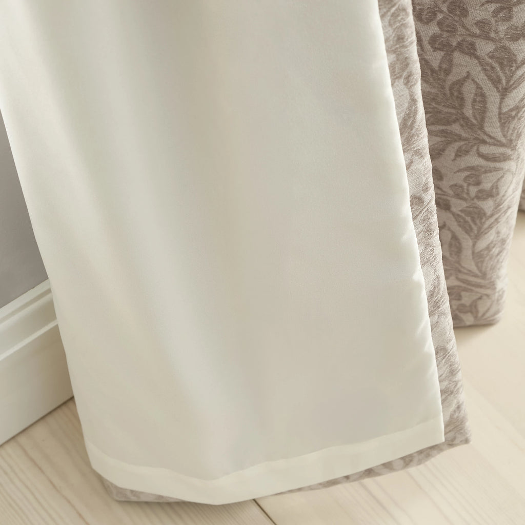 Bianca Fine Linens Chenille Leaves Lined Eyelet Curtains in Natural