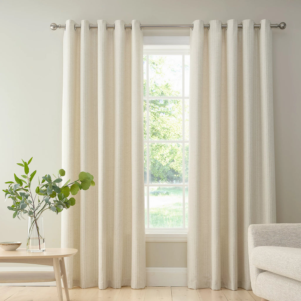 Bianca Fine Linens Chenille Stripe Lined Eyelet Curtains in Cream