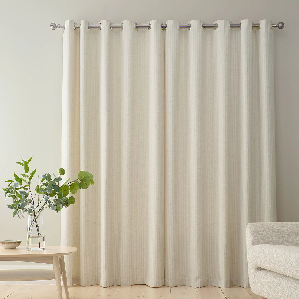 Bianca Fine Linens Chenille Stripe Lined Eyelet Curtains in Cream