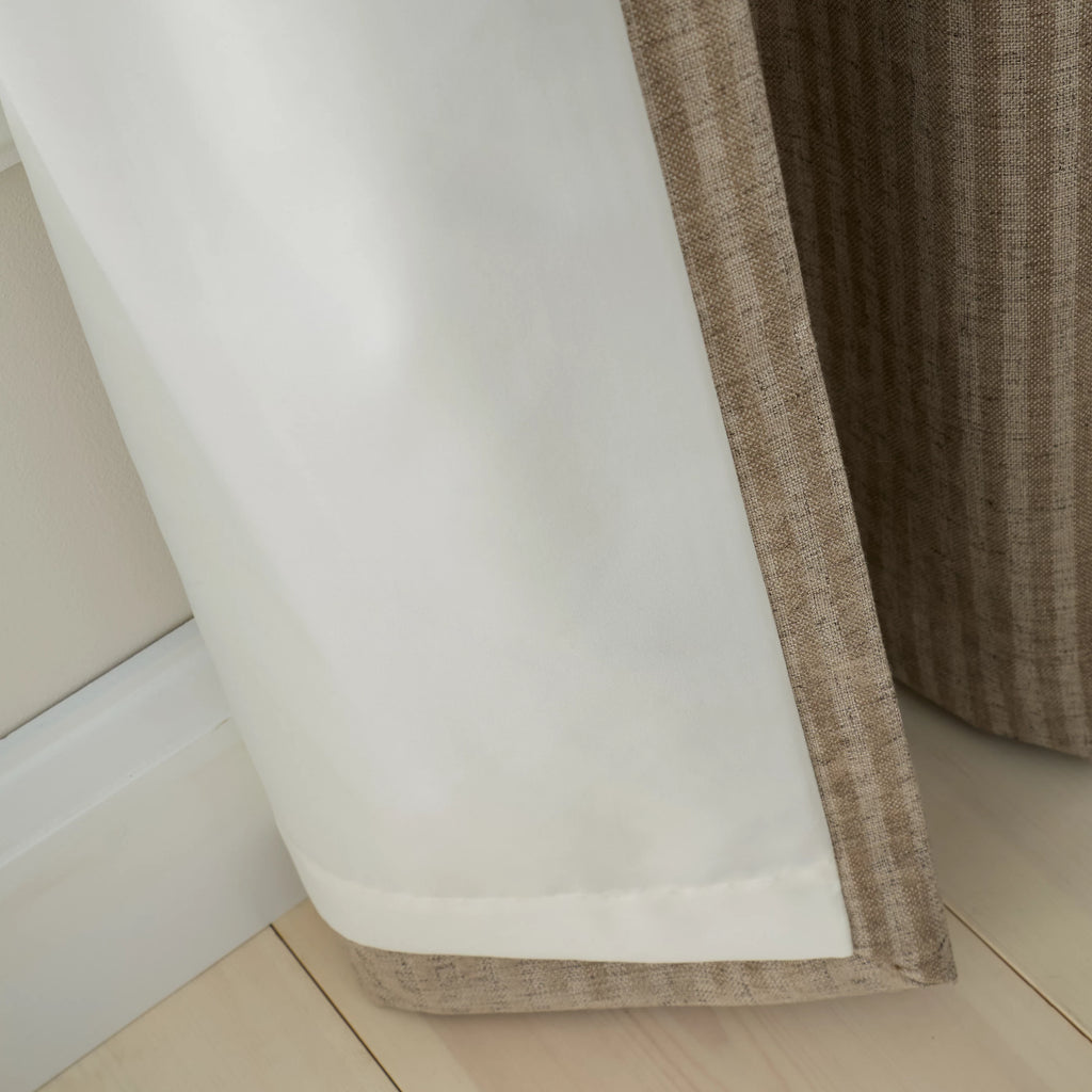 Bianca Fine Linens Chenille Stripe Lined Eyelet Curtains in Natural