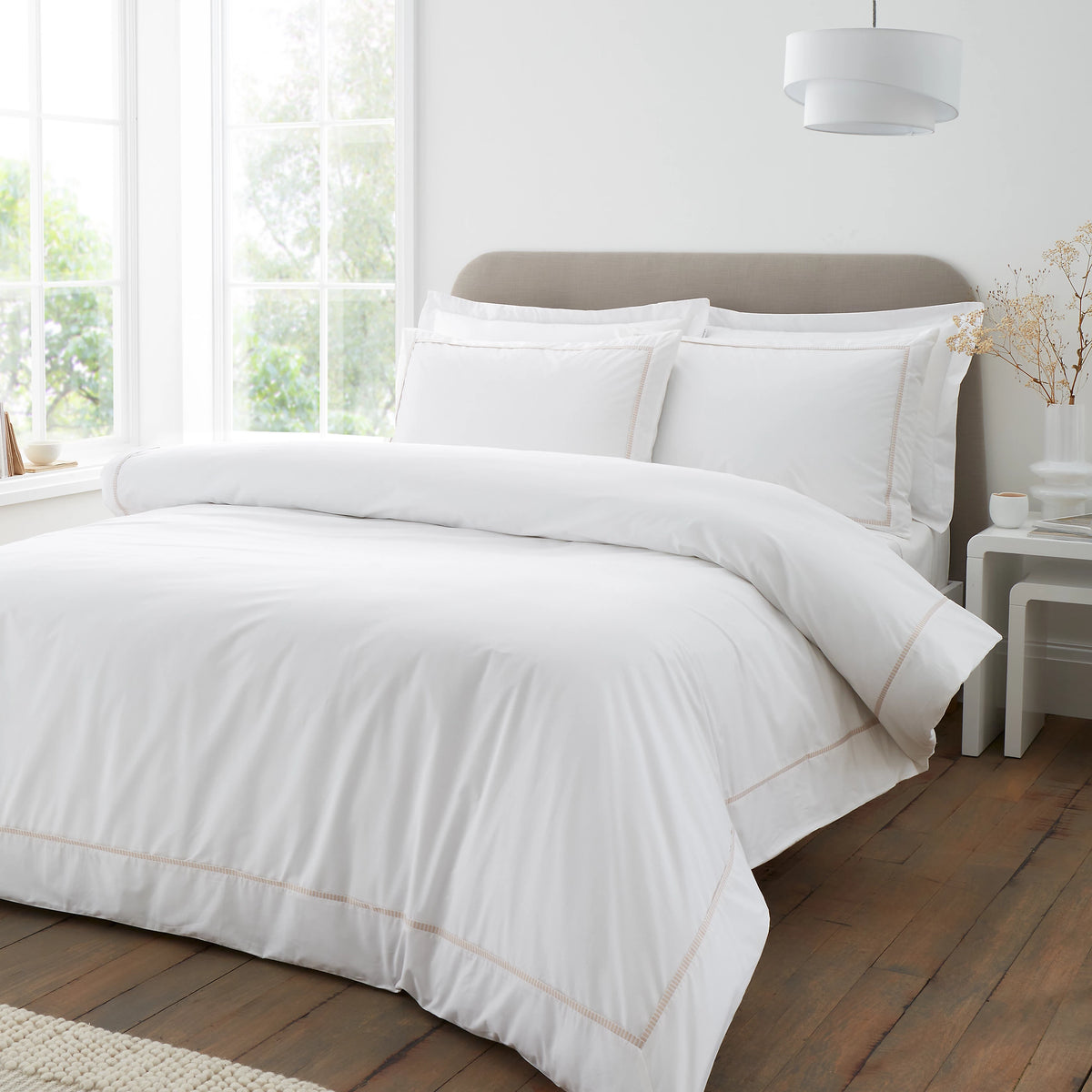 Bianca Contrast Trim 200TC Cotton Duvet Cover Set White Natural