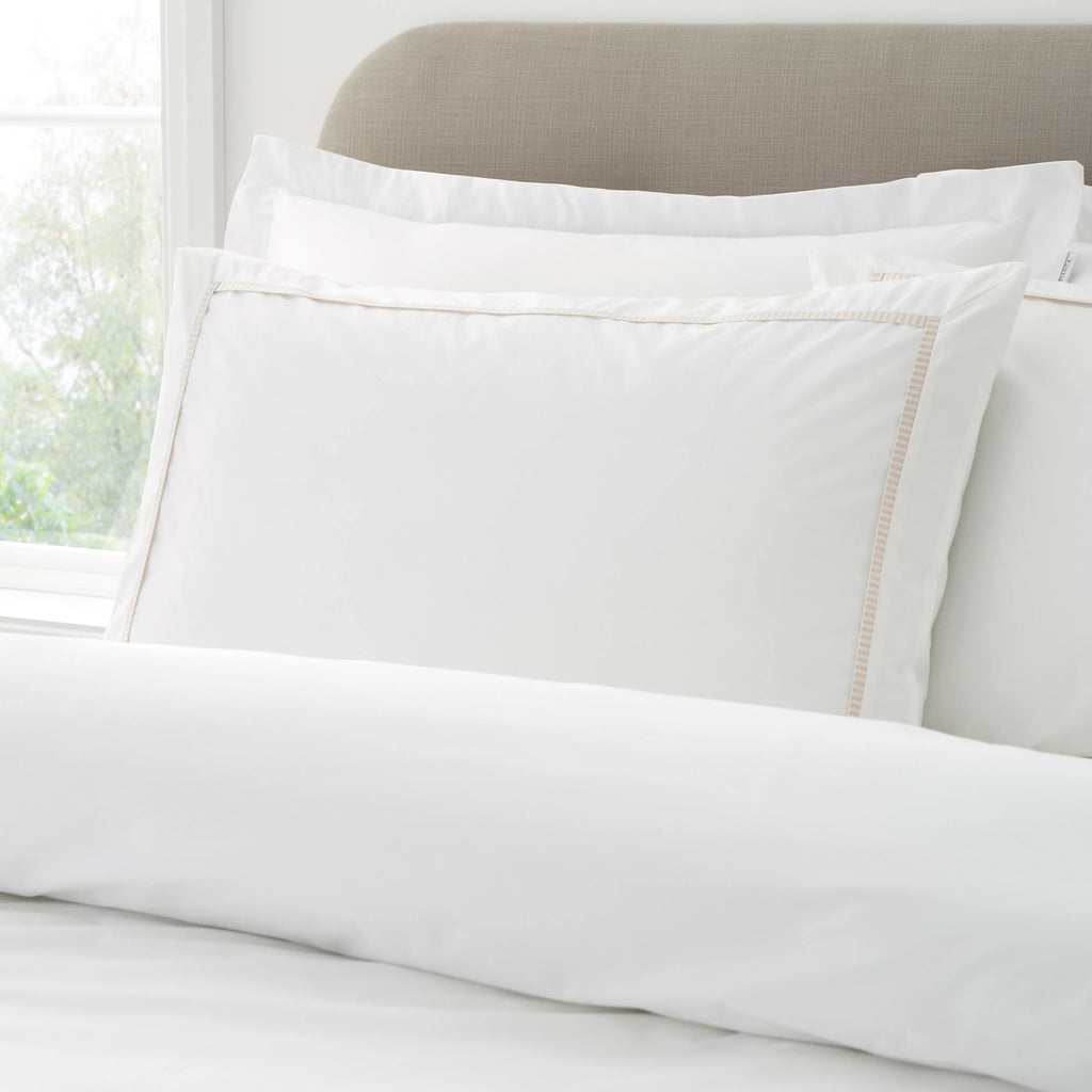 Bianca Contrast Trim 200TC Cotton Duvet Cover Set White Natural