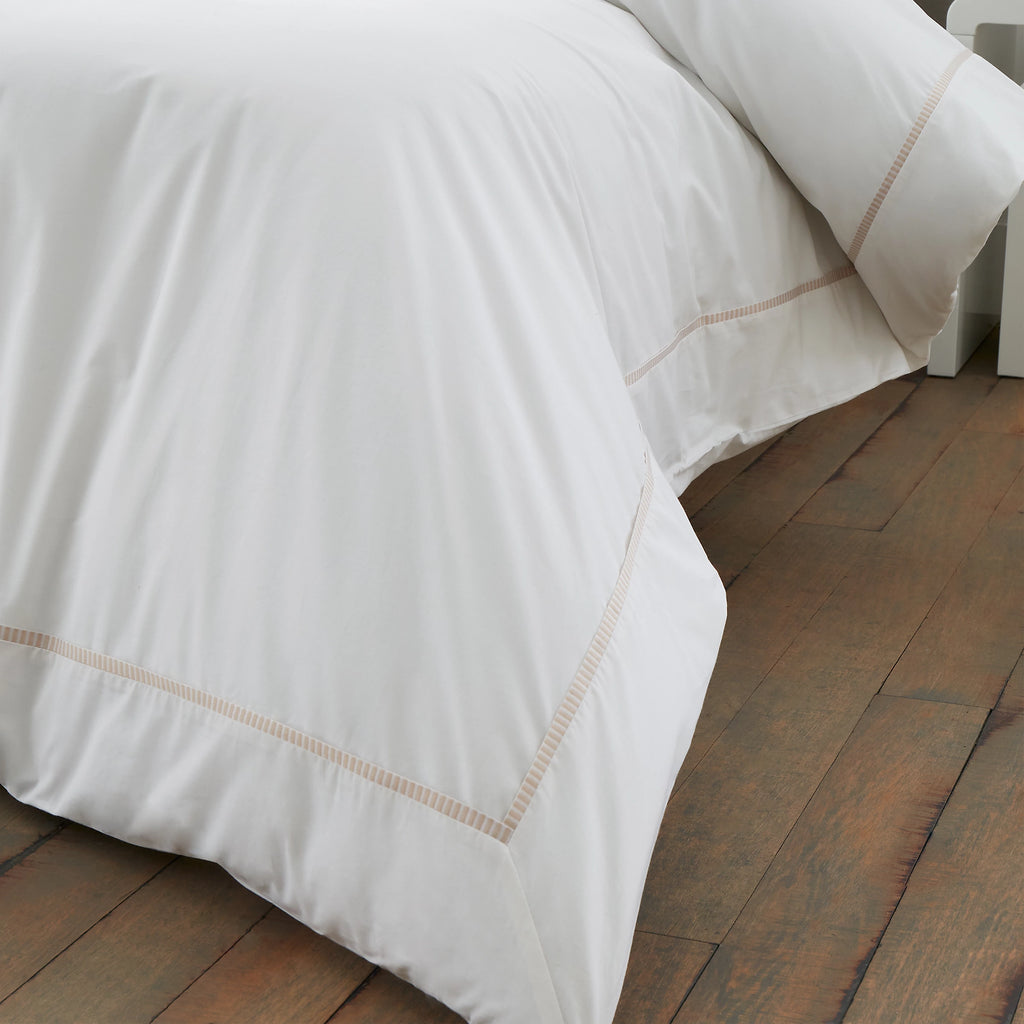 Bianca Contrast Trim 200TC Cotton Duvet Cover Set White Natural