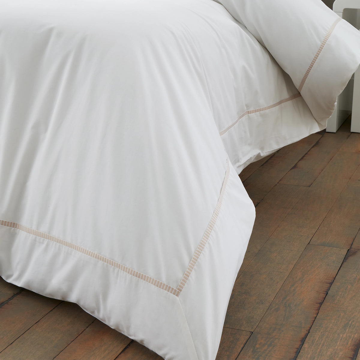 Bianca Contrast Trim 200TC Cotton Duvet Cover Set White Natural