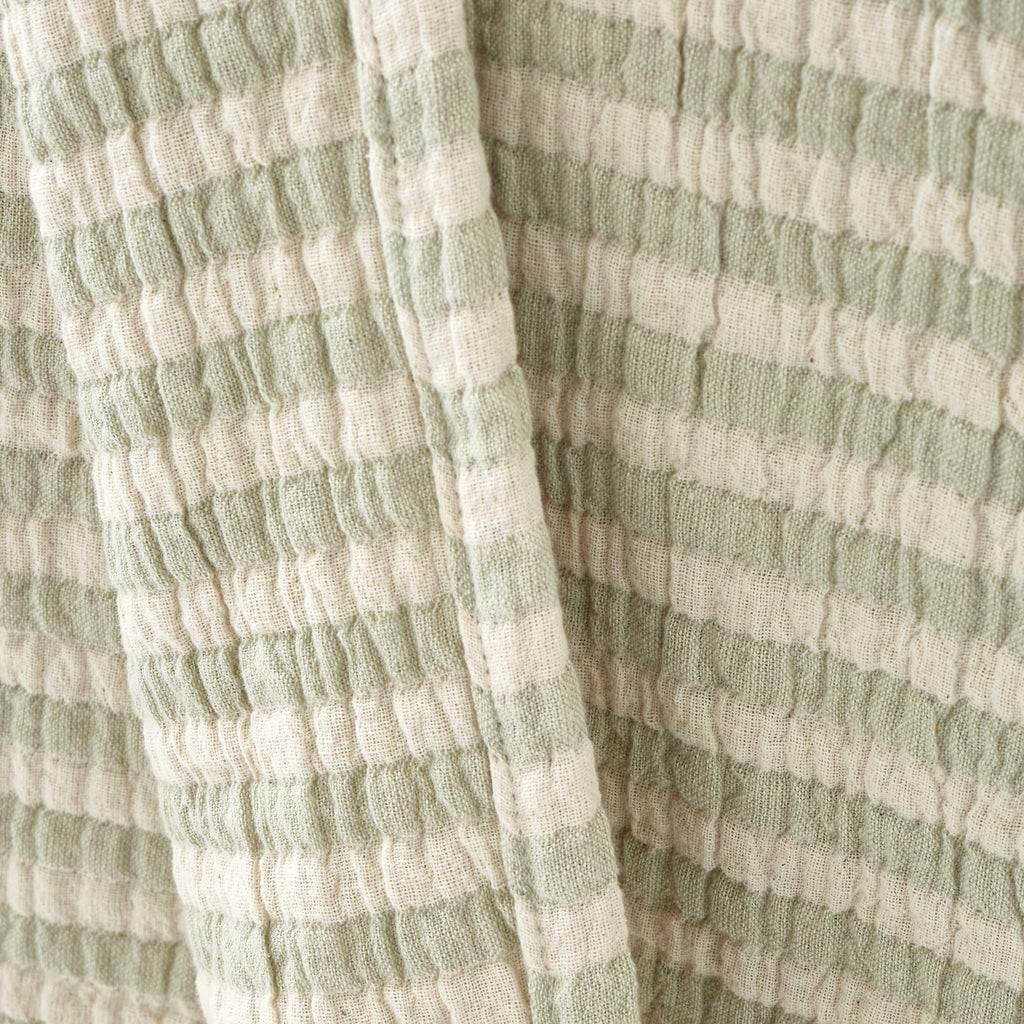 Bianca Cotton Muslin Stripe Blanket Throw Green 150x200cm