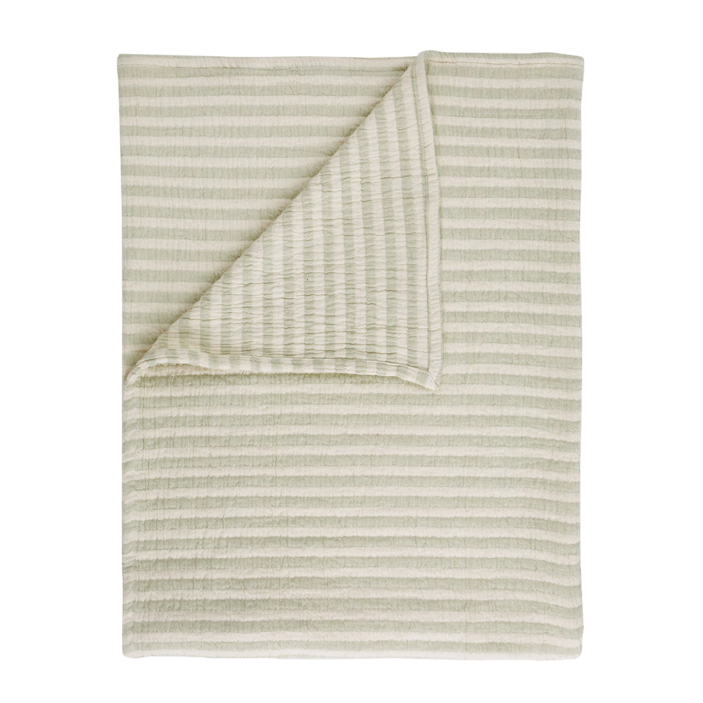 Bianca Cotton Muslin Stripe Blanket Throw Green 150x200cm
