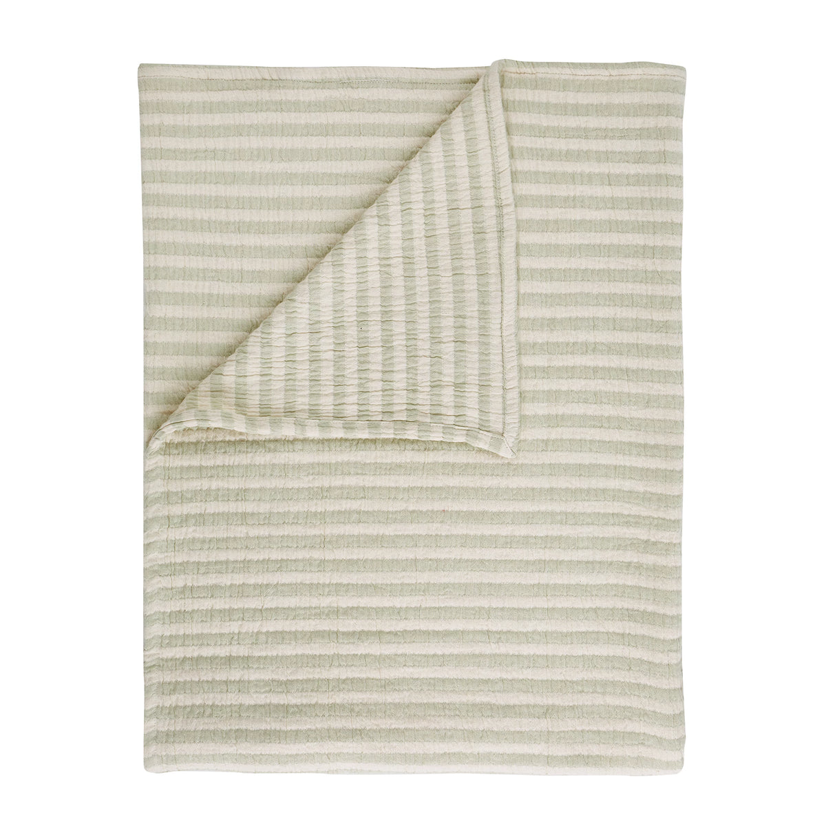 Bianca Cotton Muslin Stripe Blanket Throw Green 150x200cm