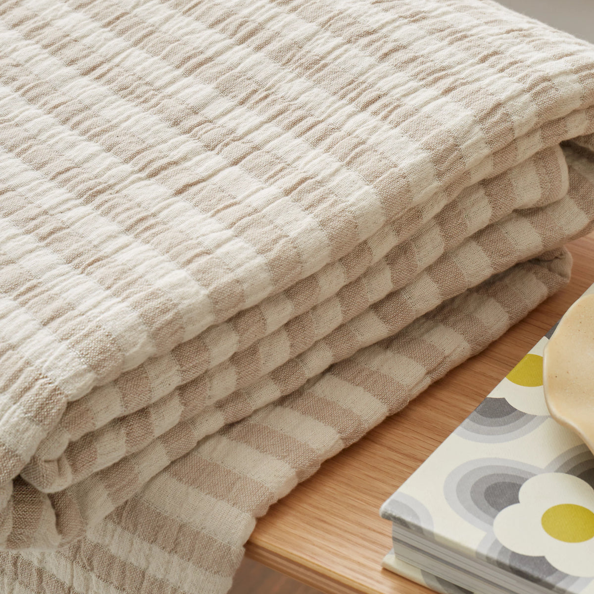 Bianca Cotton Muslin Stripe Blanket Throw Natural 150x200cm