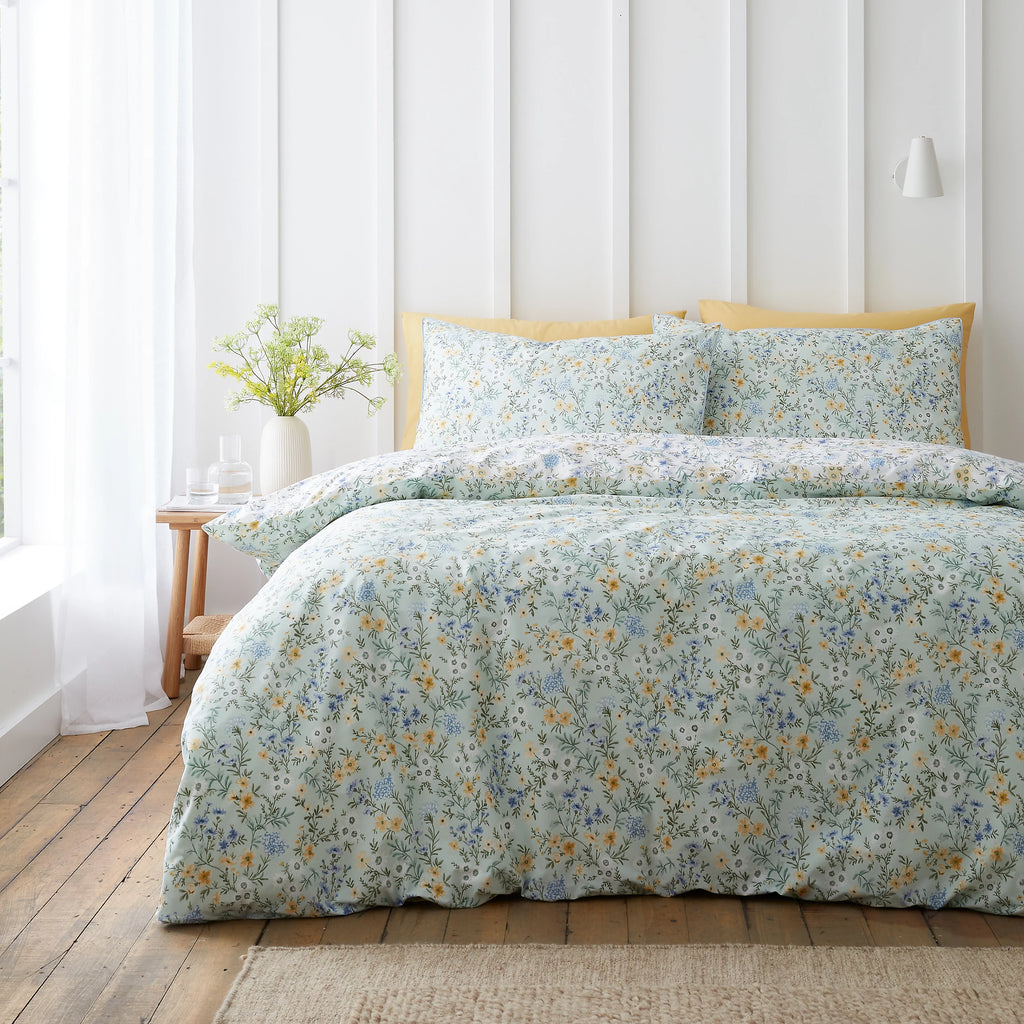 Bianca Ditsy Floral 200TC Cotton Reversible Duvet Cover Set Green