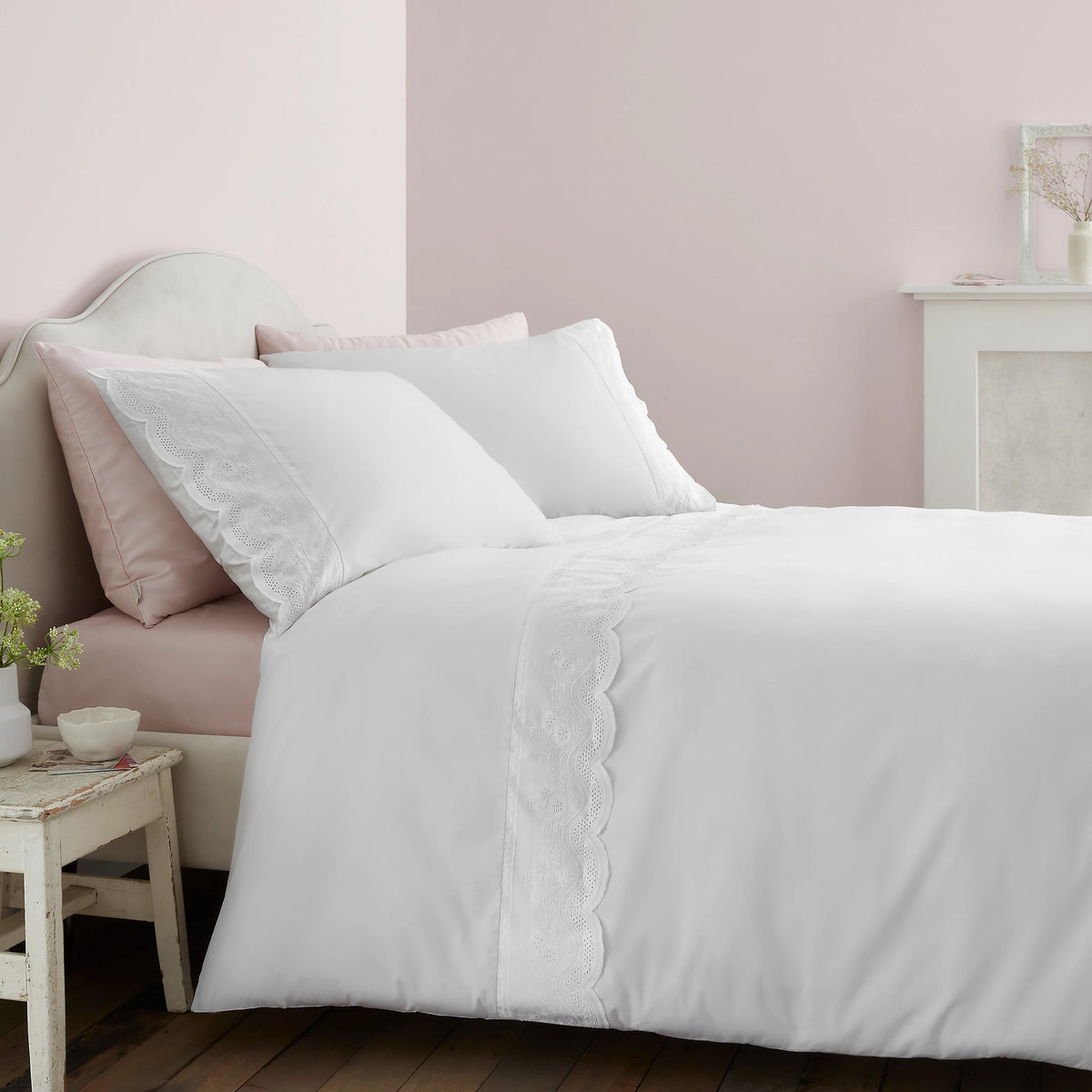 Bianca Elise Lace 200TC Cotton Duvet Cover Set White