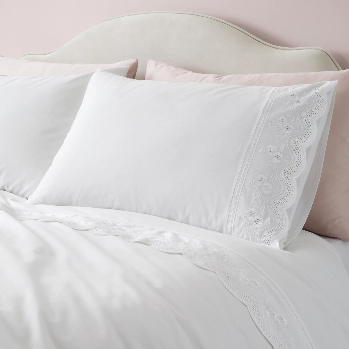 Bianca Elise Lace 200TC Cotton Duvet Cover Set White