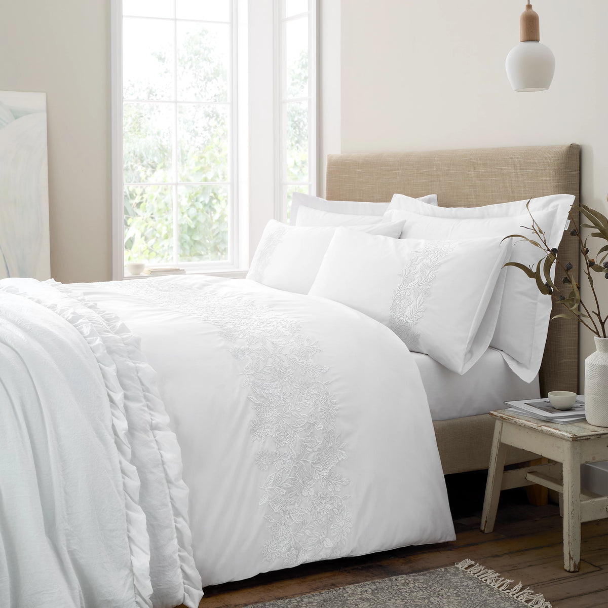 Bianca Embroidery Floral 200TC Cotton Duvet Cover Set White