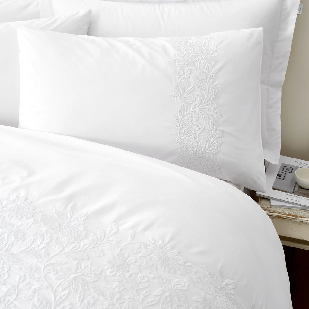 Bianca Embroidery Floral 200TC Cotton Duvet Cover Set White