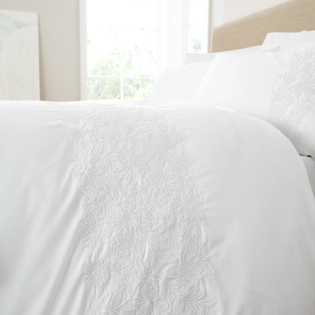 Bianca Embroidery Floral 200TC Cotton Duvet Cover Set White