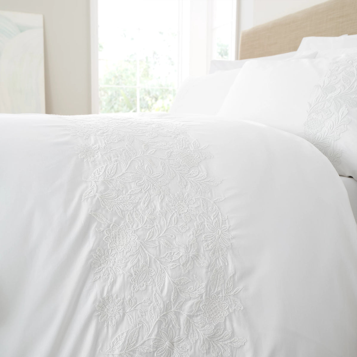Bianca Embroidery Floral 200TC Cotton Duvet Cover Set White