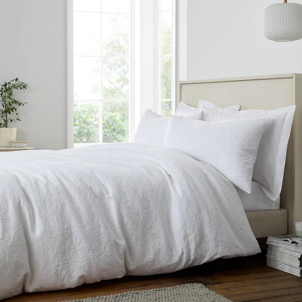 Bianca Fleur Matelasse Jacquard 200TC Cotton Duvet Set White