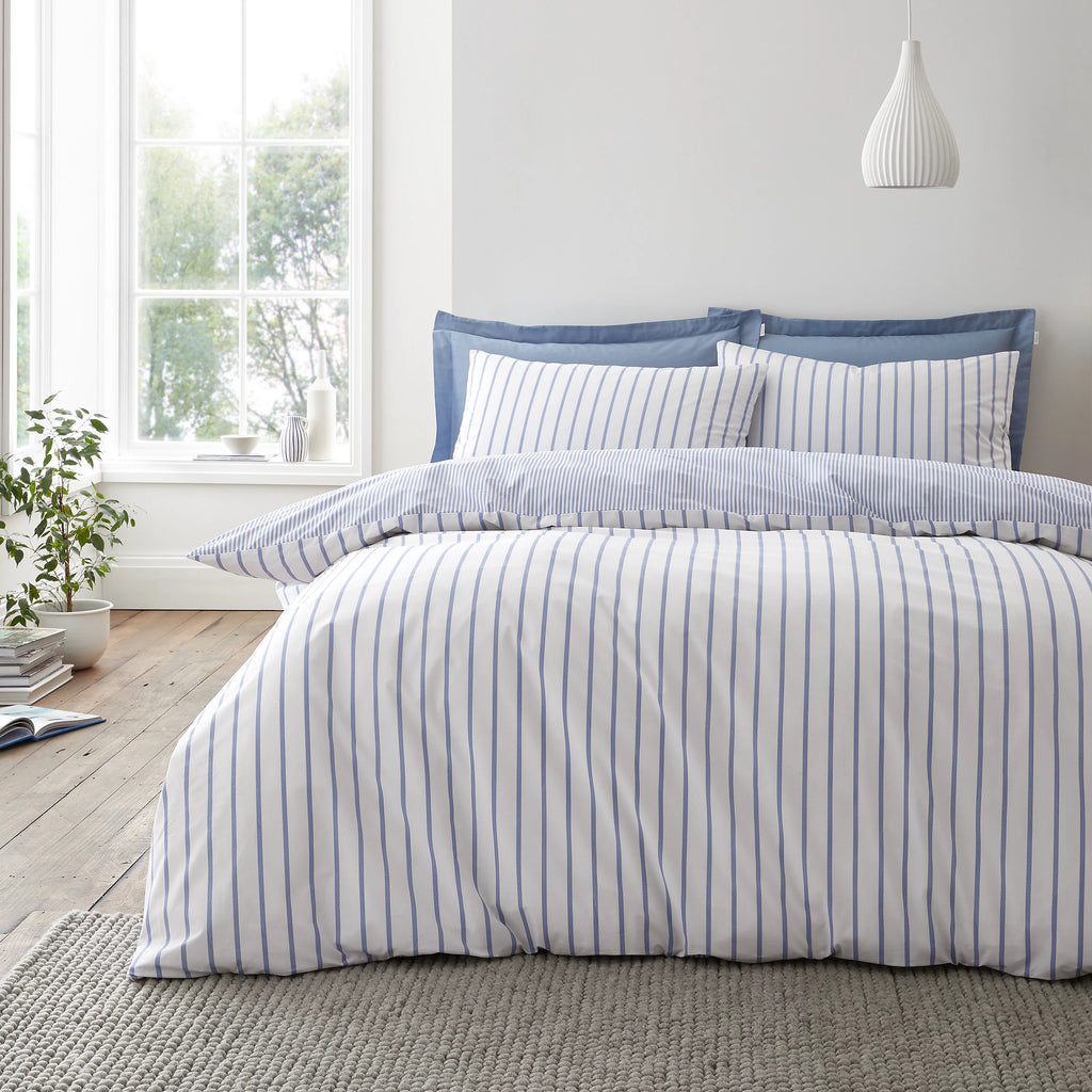 Bianca Hampton Stripe 200TC Cotton Reversible Duvet Set Blue