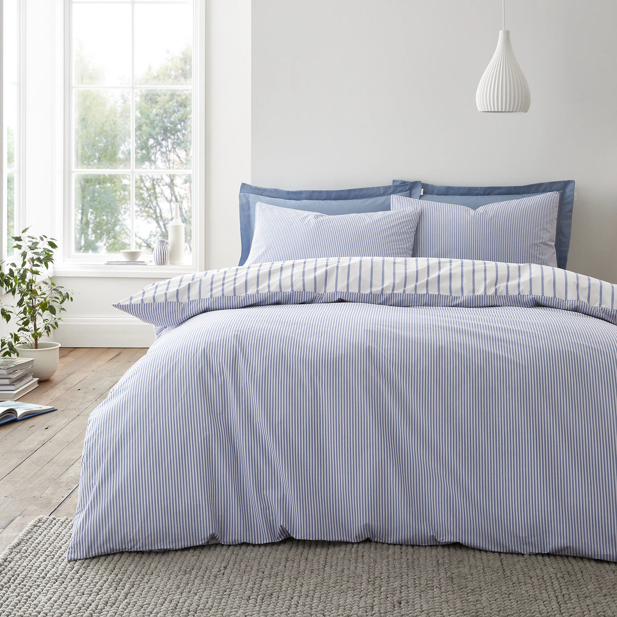Bianca Hampton Stripe 200TC Cotton Reversible Duvet Set Blue