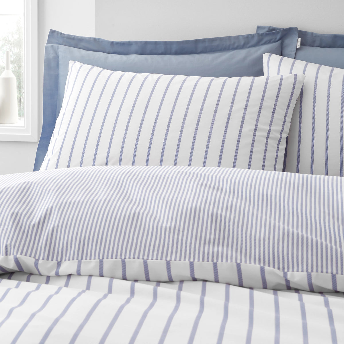 Bianca Hampton Stripe 200TC Cotton Reversible Duvet Set Blue