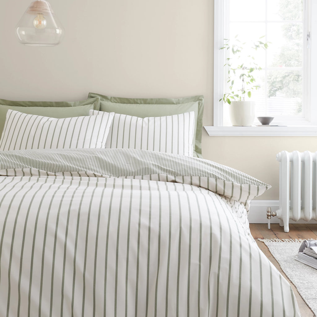 Bianca Hampton Stripe 200TC Cotton Reversible Duvet Set Green