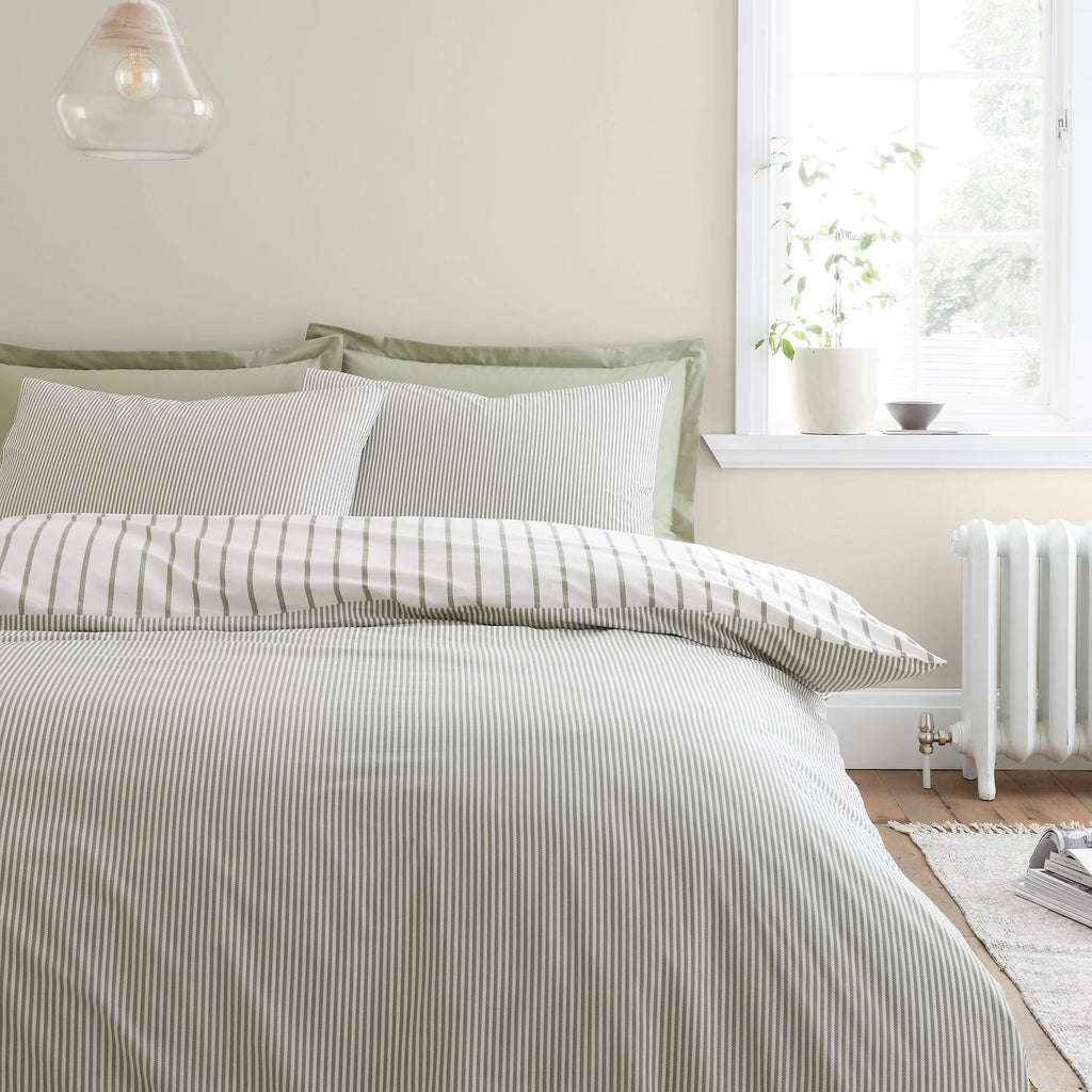 Bianca Hampton Stripe 200TC Cotton Reversible Duvet Set Green