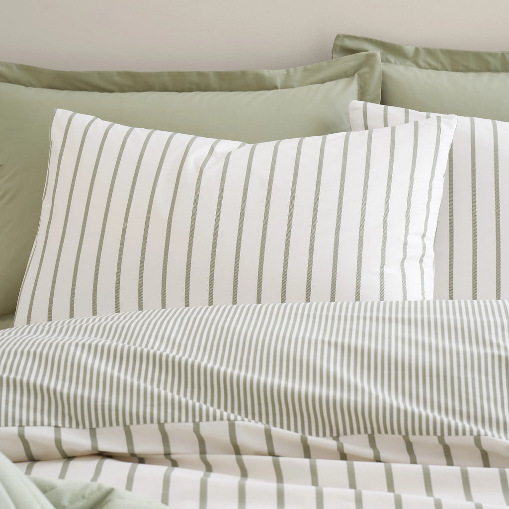 Bianca Hampton Stripe 200TC Cotton Reversible Duvet Set Green