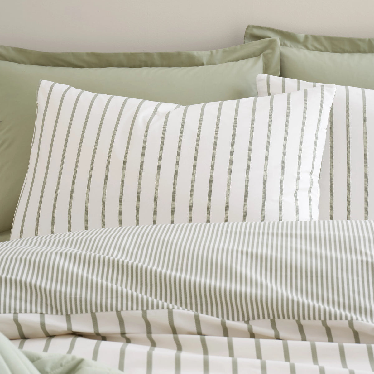 Bianca Hampton Stripe 200TC Cotton Reversible Duvet Set Green