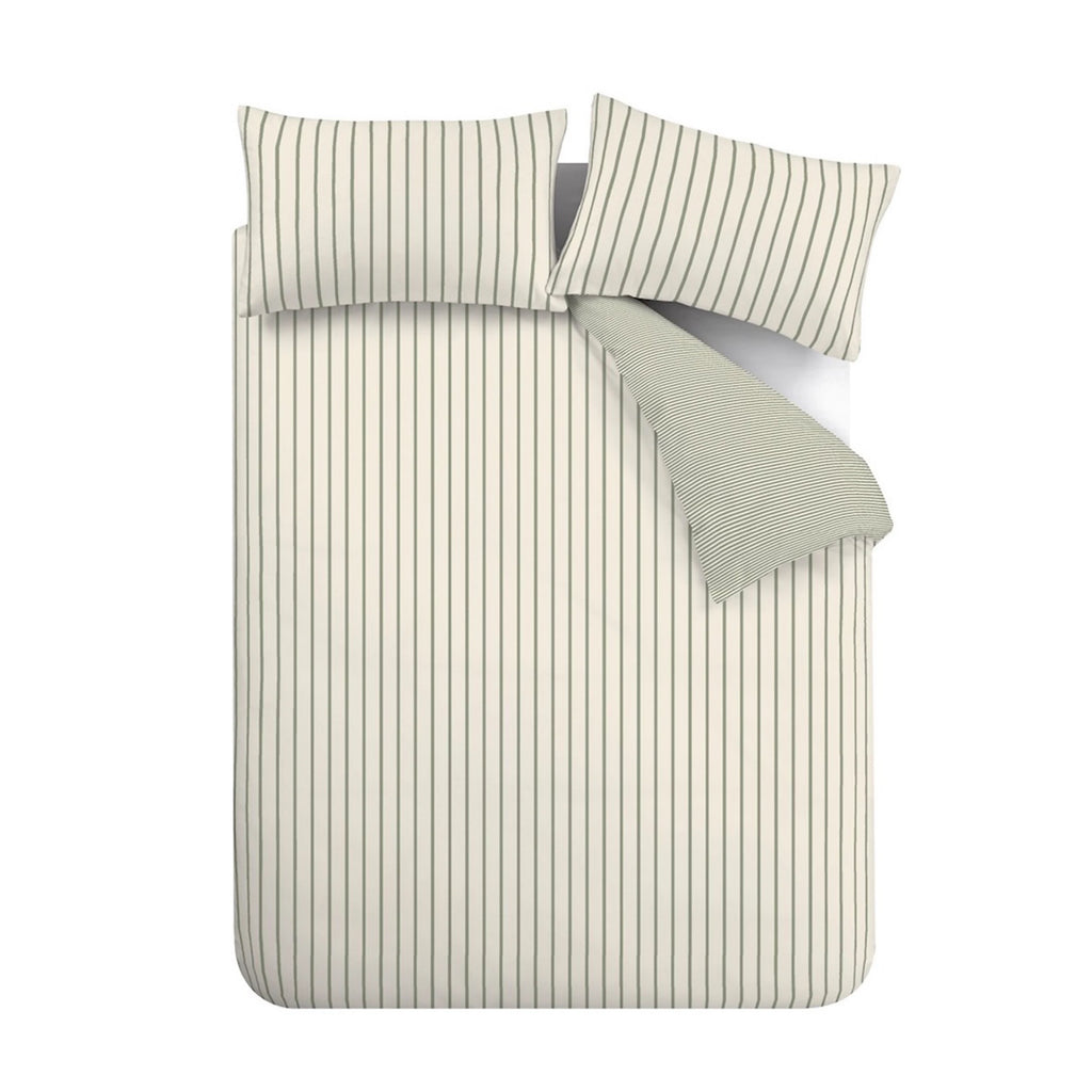 Bianca Hampton Stripe 200TC Cotton Reversible Duvet Set Green