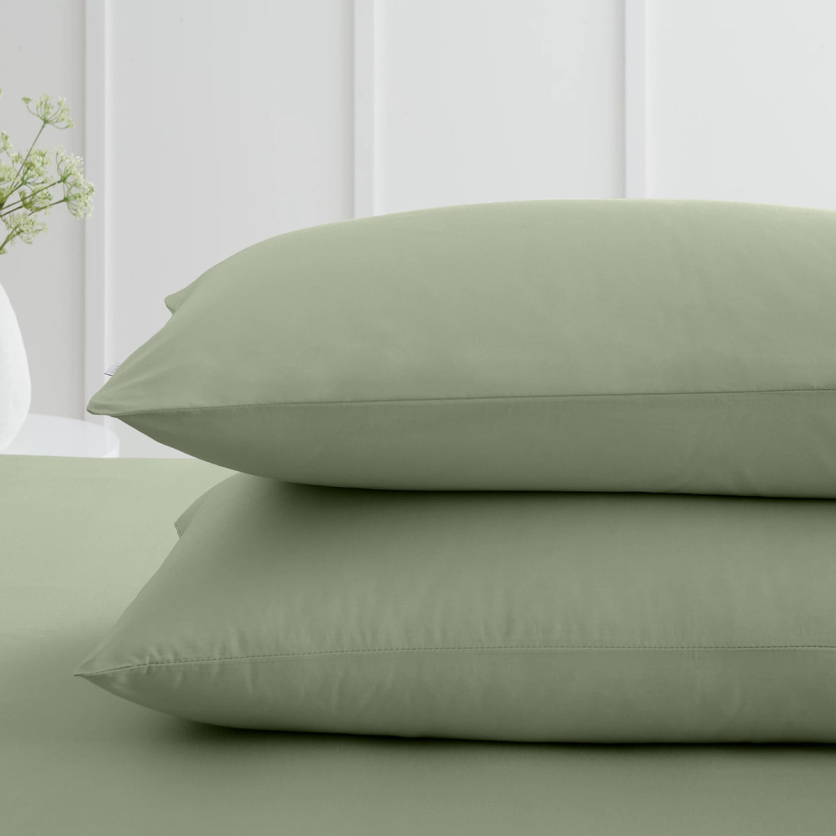 Bianca Fine Linens 200TC Cotton Percale Standard Pillowcase Pair Sage Green