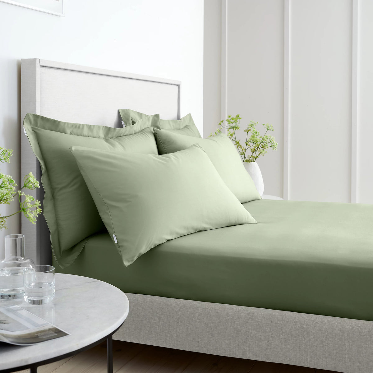 Bianca Fine Linens 200TC Cotton Percale Standard Pillowcase Pair Sage Green