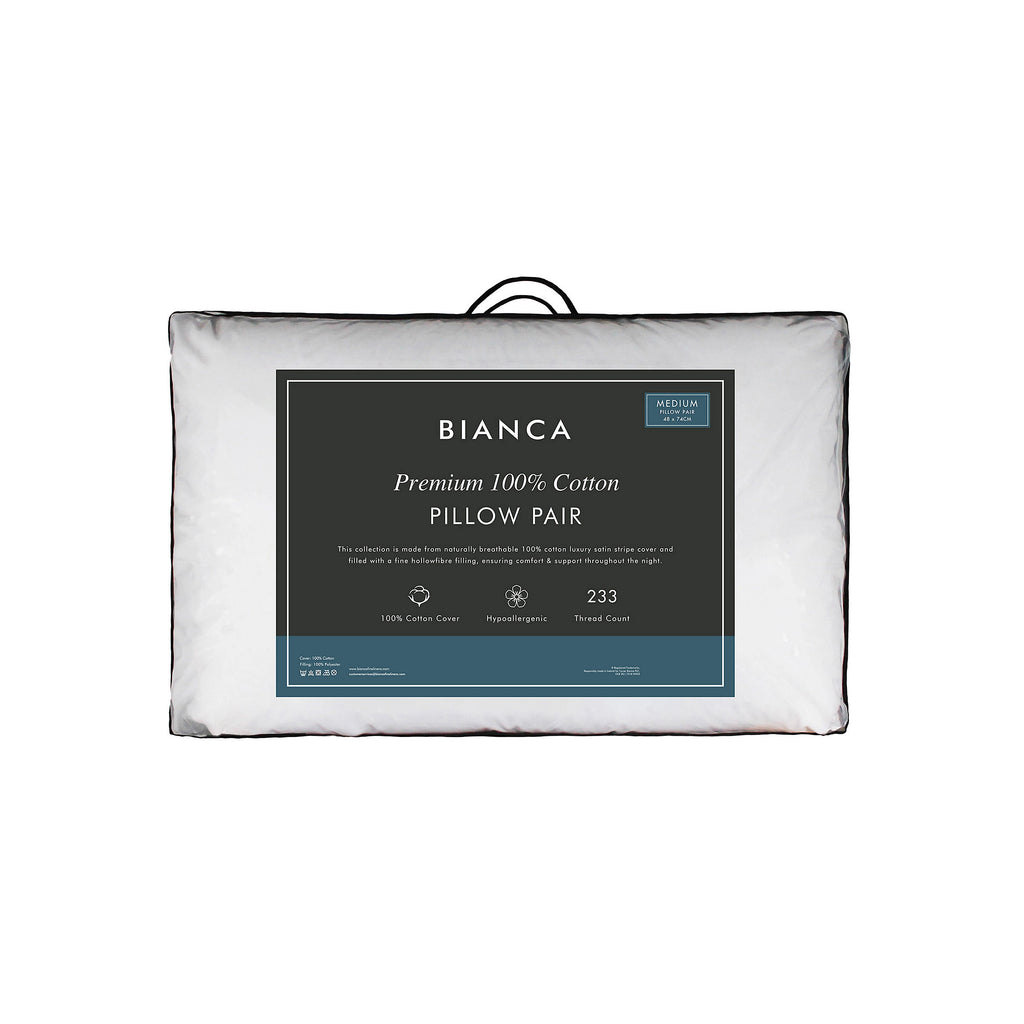 Bianca Fine Linens Premium 100% Cotton Stripe Pillow Pair White