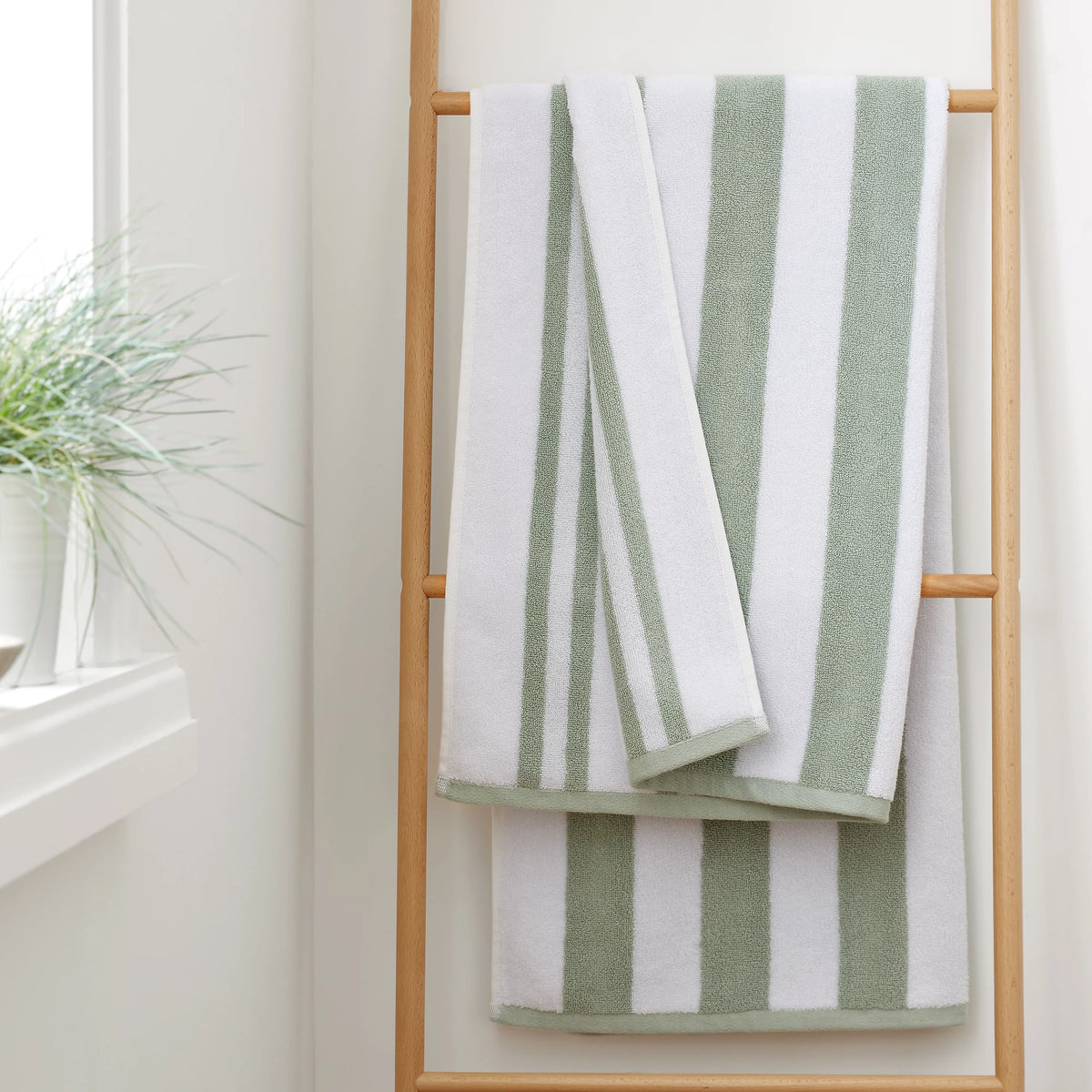 Bianca Reversible Stripe 600GSM Cotton Towels Sage