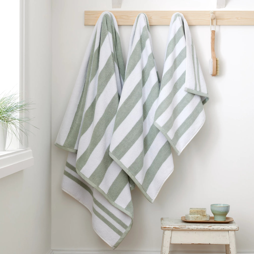Bianca Reversible Stripe 600GSM Cotton Towels Sage