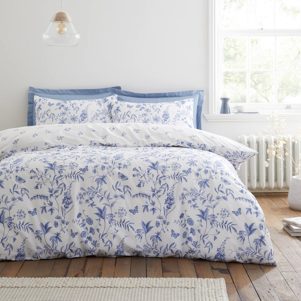 Bianca Thea Floral 200TC Cotton Reversible Duvet Cover Set Blue