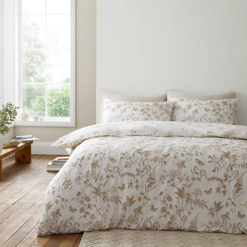 Bianca Thea Floral 200TC Cotton Reversible Duvet Cover Set Natural