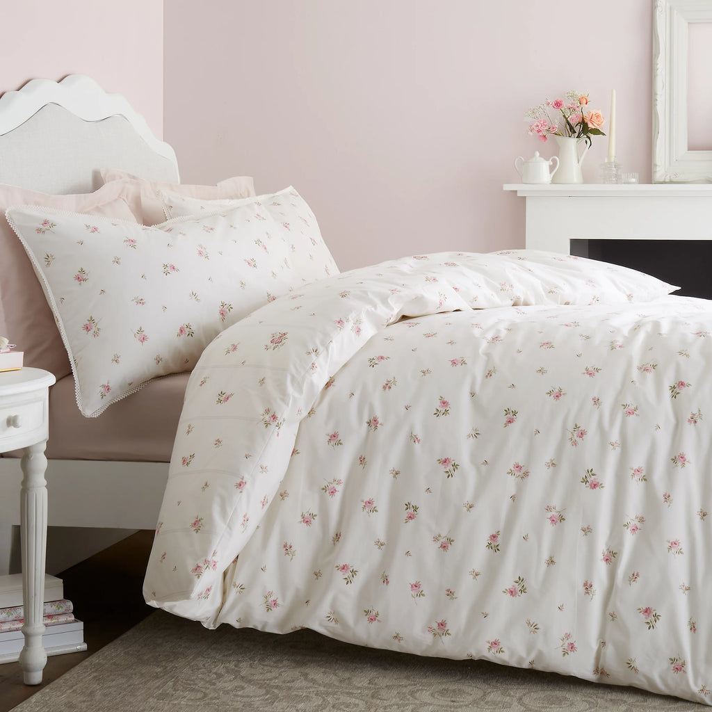 Bianca Vintage Rosebud Lace 200TC Cotton Duvet Cover Set Cream