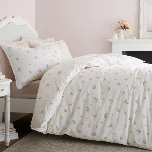 Bianca Vintage Rosebud Lace 200TC Cotton Duvet Cover Set Cream