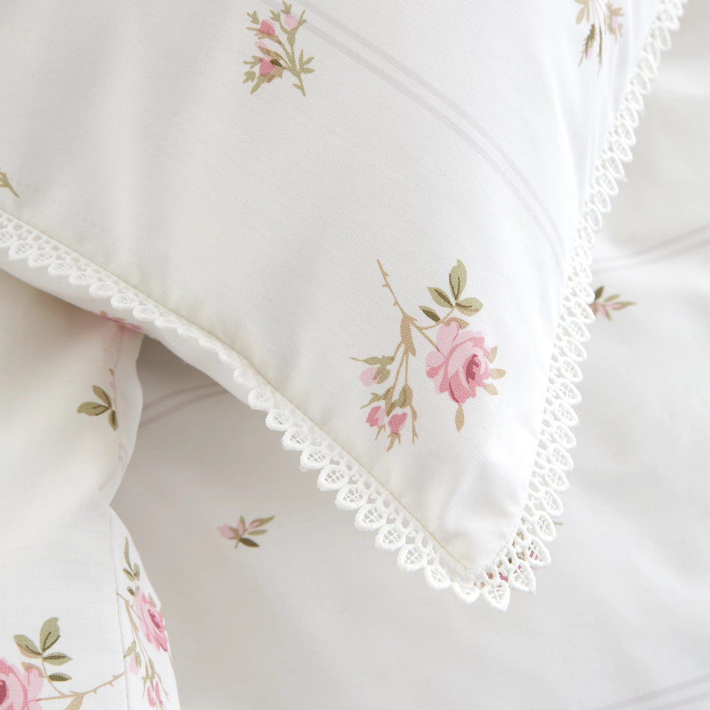 Bianca Vintage Rosebud Lace 200TC Cotton Duvet Cover Set Cream
