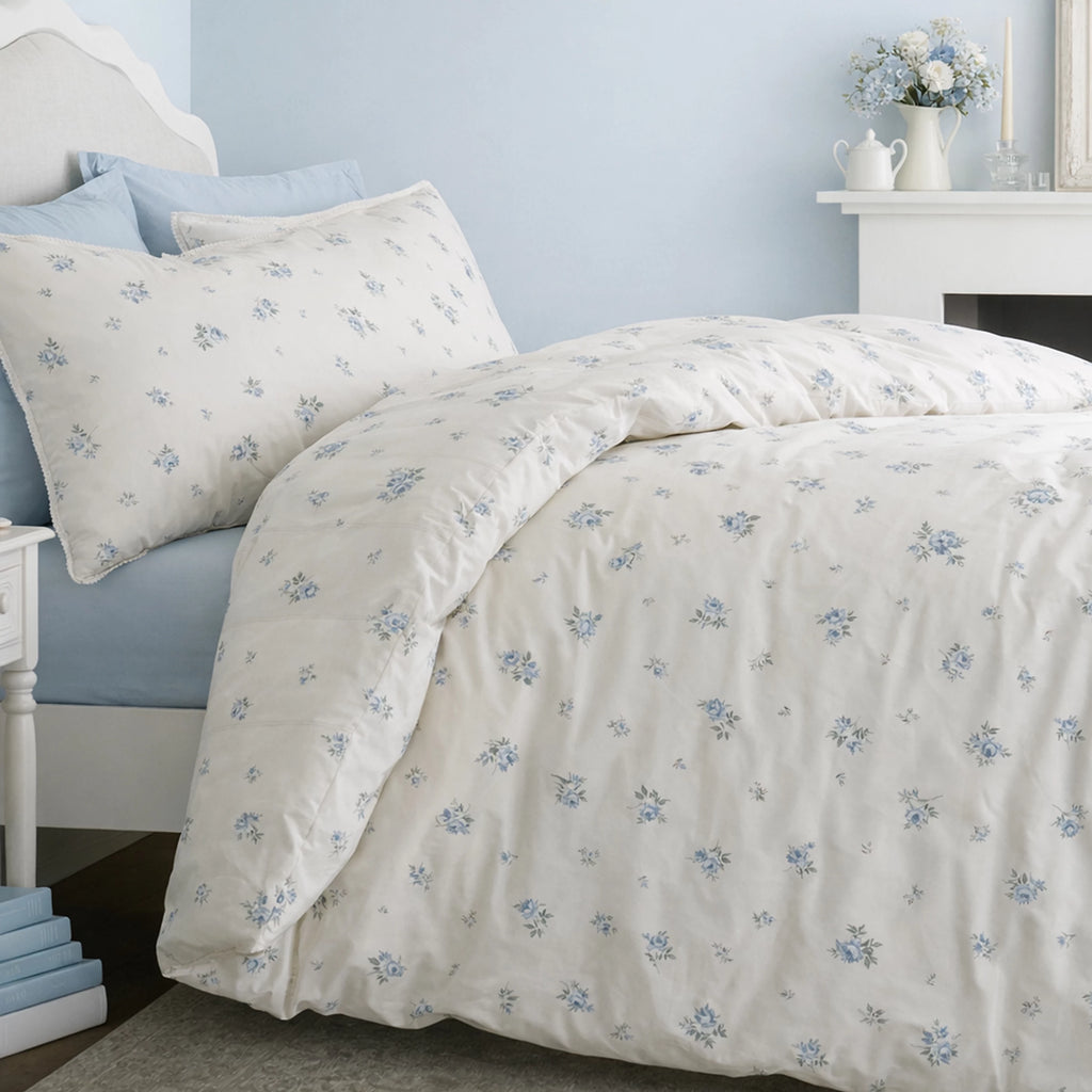Bianca Vintage Rosebud Lace 200TC Cotton Duvet Cover Set Blue