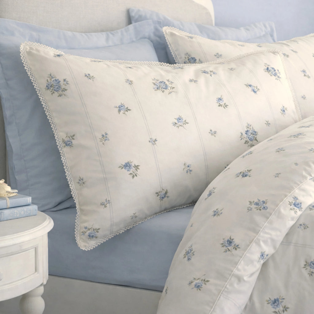 Bianca Vintage Rosebud Lace 200TC Cotton Duvet Cover Set Blue